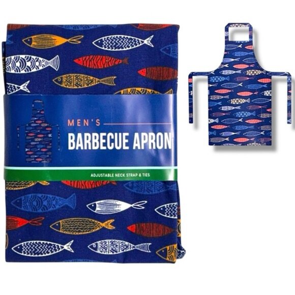 Barbeque Apron Bib Style  Unisex Nautical Fish Cotton Adjustable Men's Blue OS - Picture 1 of 16
